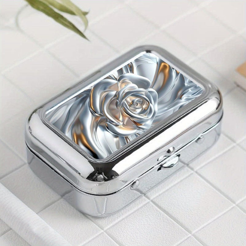 1pc Rose Colorful Image Stainless Steel Travel Ashtray Small Compact Handy Pocket Ashtray Sturdy Convenient Ideal Present - Image 1