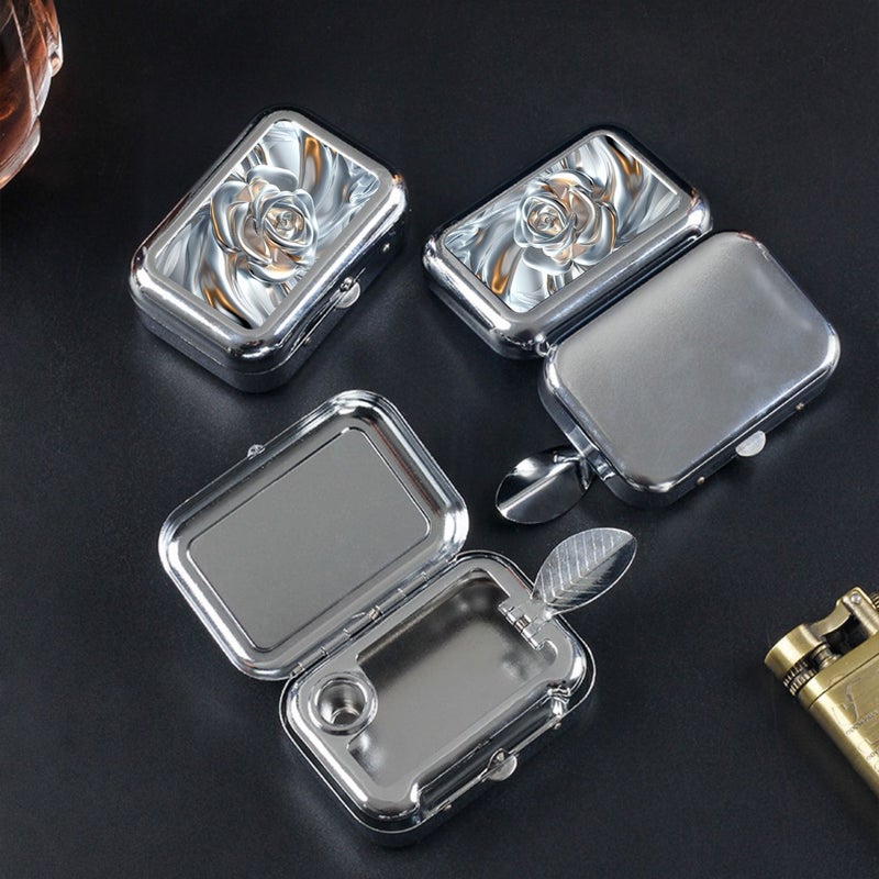 1pc Rose Colorful Image Stainless Steel Travel Ashtray Small Compact Handy Pocket Ashtray Sturdy Convenient Ideal Present - Image 2