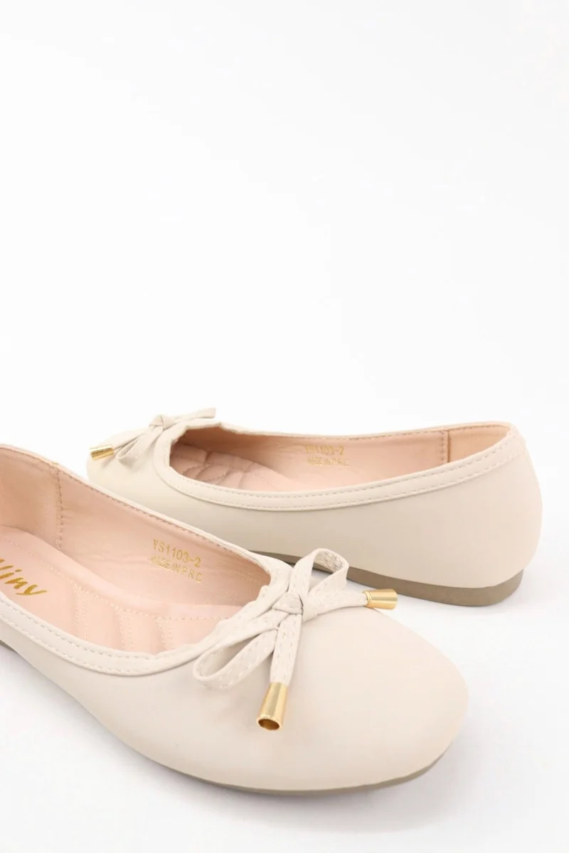 Viny BEIGE VINY Women's Cushioned Ballet Flats – Comfortable Slip-On Ballerina Shoes, Lightweight Casual Flat Shoes, Soft Walking & Office Footwear for Everyday Wear for Women | Best Price UAE