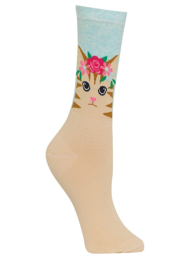 Hot Sox Womens Cat Flower Crown Crew Socks, Womens Shoe Size 4-10.5 - Image 2