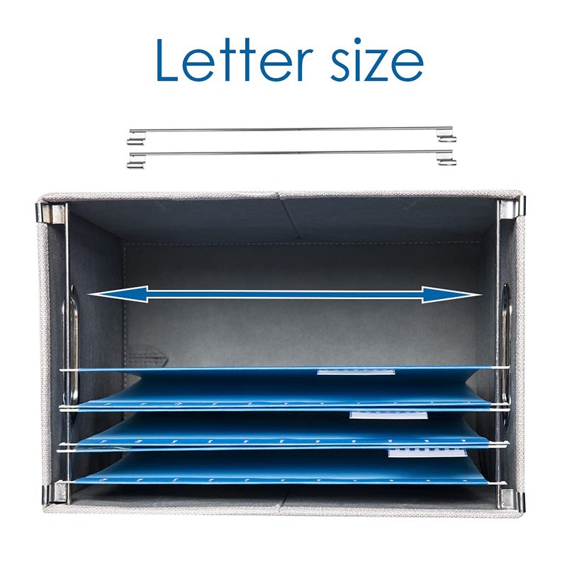 PRANDOM File Organizer Box - Set of 2 Collapsible Decorative Linen Filing Storage Hanging File Folders with Lids Office Cabinet Letter Size Light Grey (14x9.3x10.8 inch) - Image 5