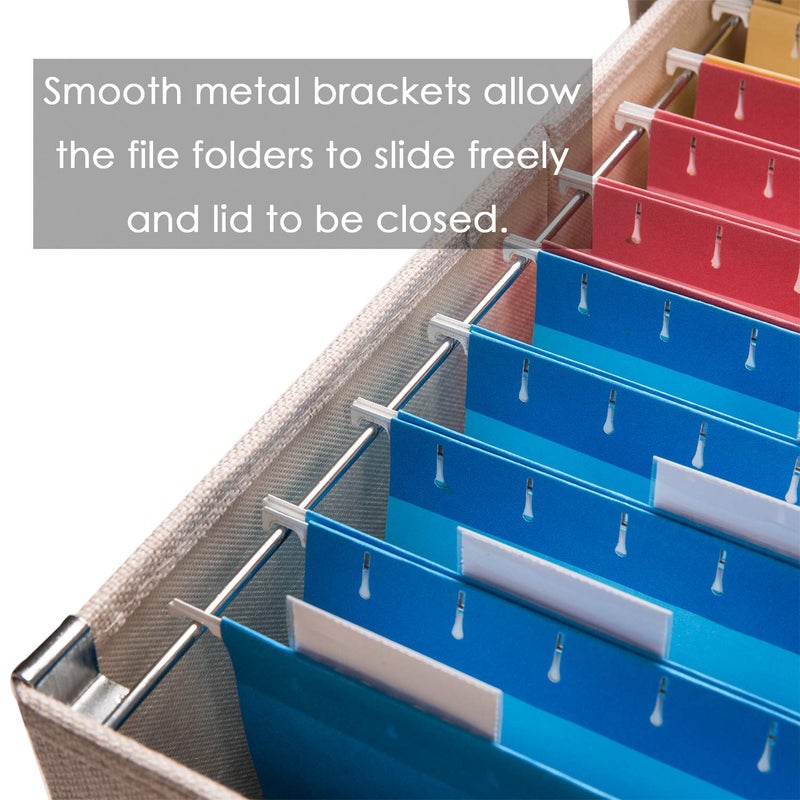 PRANDOM File Organizer Box - Set of 2 Collapsible Decorative Linen Filing Storage Hanging File Folders with Lids Office Cabinet Letter Size Light Grey (14x9.3x10.8 inch) - Image 4