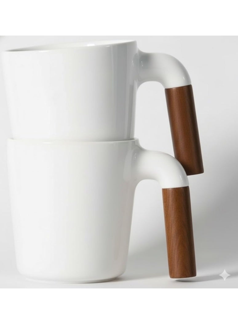 ALCOACH ceramic mug set with wooden handles – stylish modern design – 350ml capacity - Image 4
