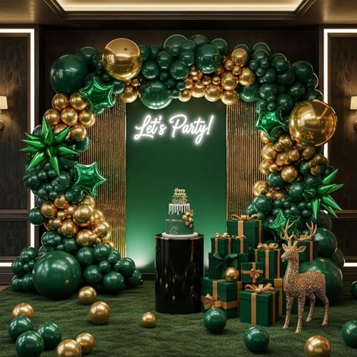 Yeewaka celebration Themed balloons green and gold balloon garland arch kit 120pcs with star chrome gold mylar balloon for 2130th Birthday Party wedding 2025 Graduations Prom party decorations - Image 1