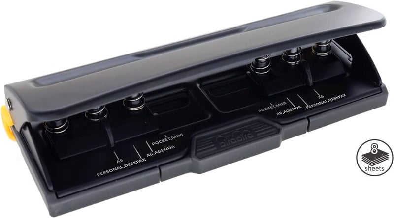 Bira 6 Hole Punch six Hole Binder Black Adjustable 8 Sheet Capacity MiniPocket A3 A4 A5 A6 AgendaPersonalDeskfax Performance Guaranteed
