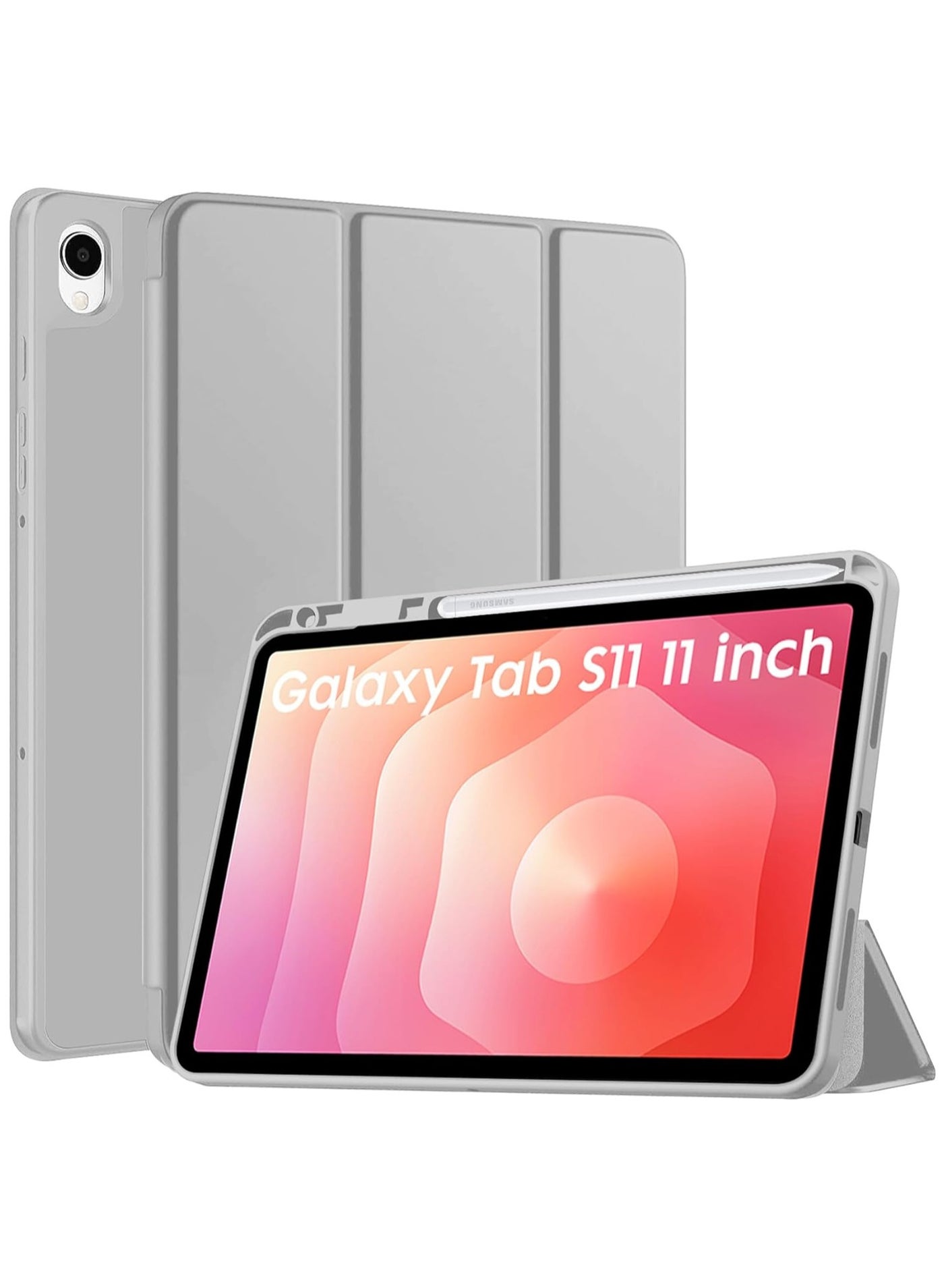 Protect Samsung Galaxy Tab S11 Case Cover with S Pen Holder Slim Magnetic Trifold Stand Cover Shockproof Hard Back Protective Case Auto Sleep Wake Lightweight Cover for Samsung Tab S11 11-inch