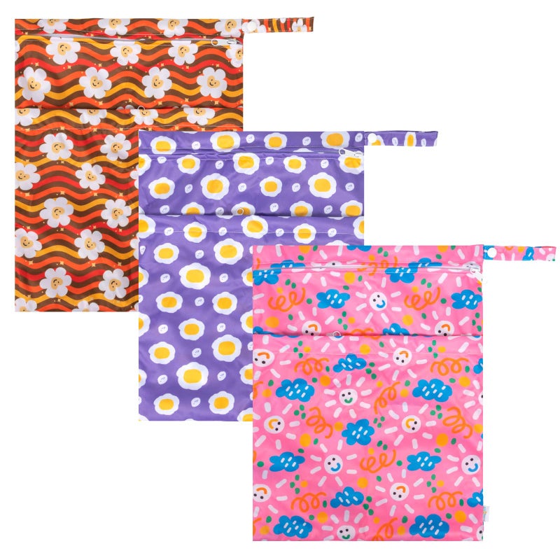 babygoal Wet Dry Bags for Baby Cloth Diapers, Washable Travel Bags, Beach, Pool, Gym Bag for Swimsuits & Wet Clothes with Two Zippered Pockets 3 Pack 3LN07 - Image 2