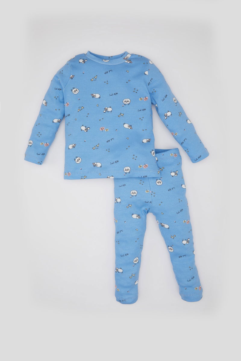 DeFacto Baby Girl 2 piece Regular Fit Crew Neck Animal Knitted Pyjamas  - Image 1