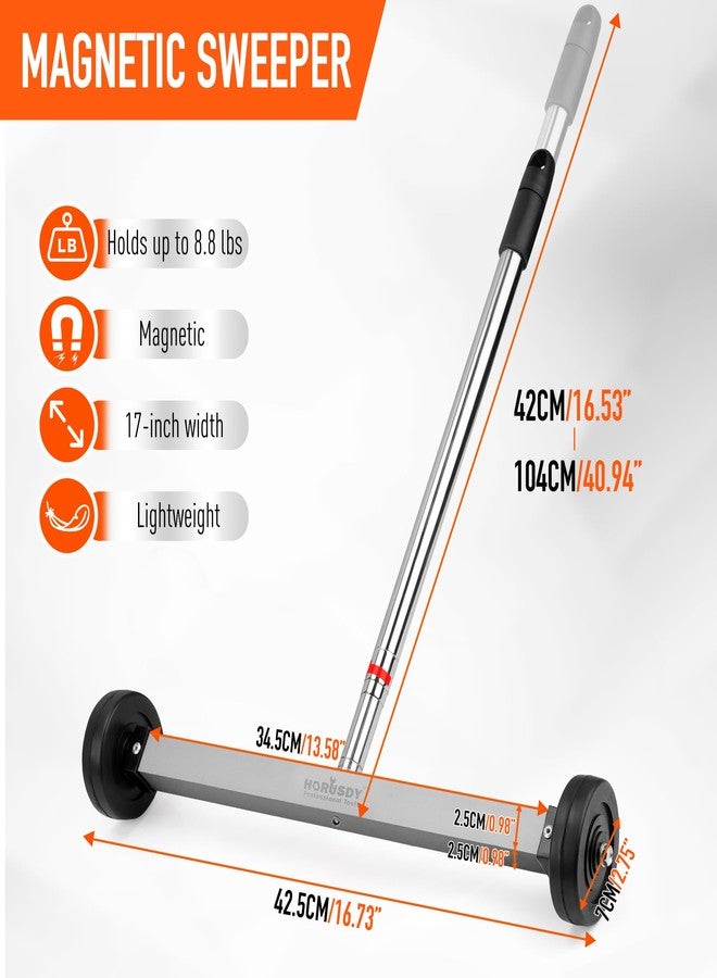 HORUSDY 17-Inch Rolling Magnetic Sweeper with Wheels | Adjustable Handle | 8.8-Pound Capacity Heavy-Duty Magnet to Pick Up Nails - Image 3