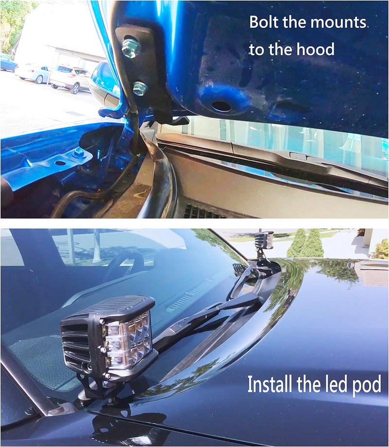 GREATUS LED Light Pod Metal Hood Mount Bracket Kit/Ditch Hood Light Brackets Compatible with 2005-2015 Toyota Tacoma - Black. - Image 4