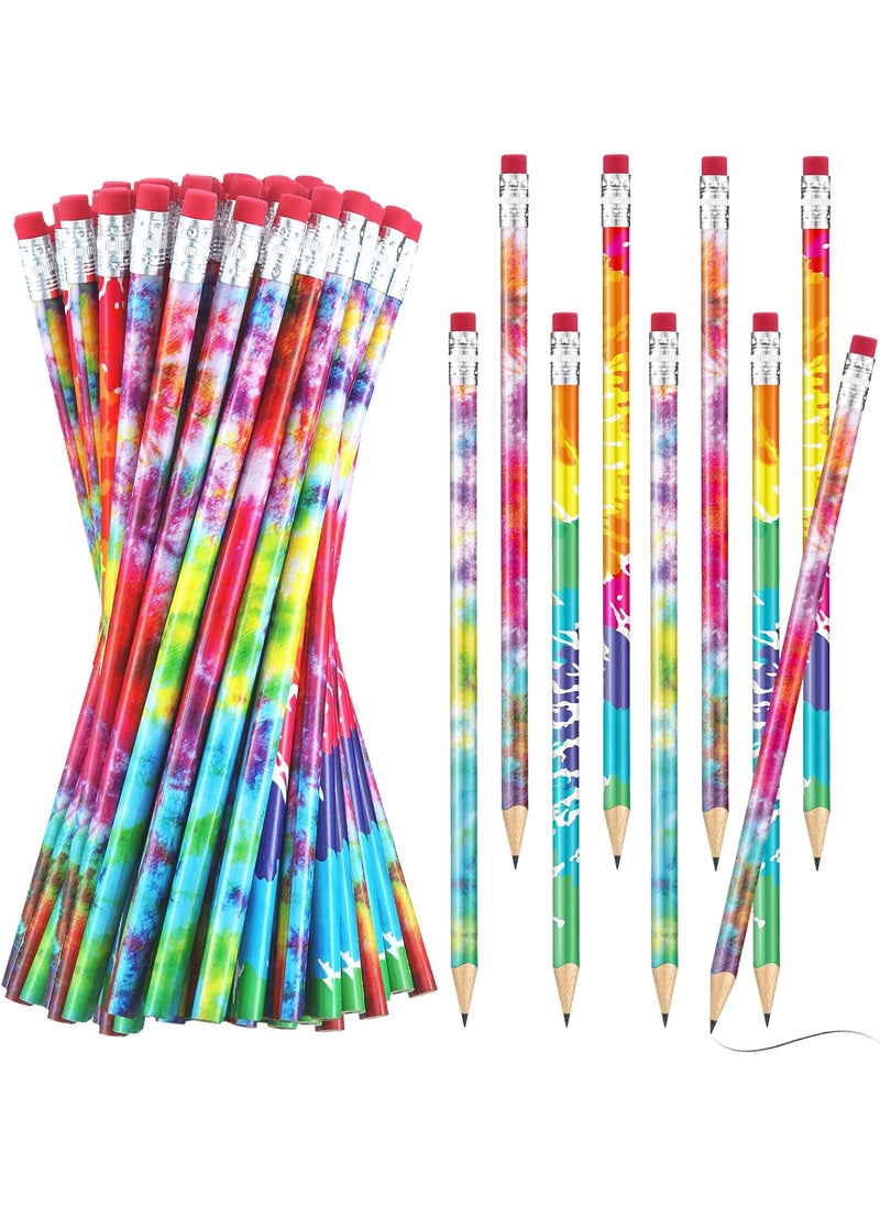 Epakh Epakh 48 Pieces Tie Dye Pencils Bulk Fun Colorful Rainbow Wood Gradient Pencils with Eraser Top for Tie Dye Party Favors Home Office School Classroom Sketching and Learning Activities  - Image 1