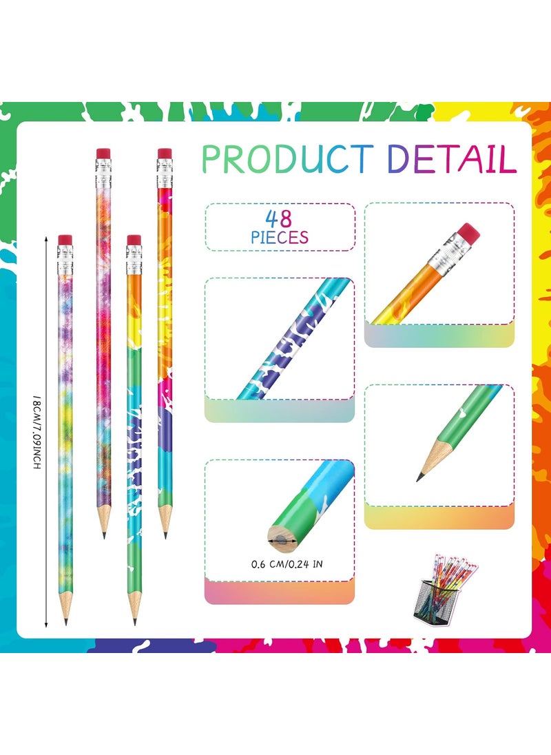 Epakh Epakh 48 Pieces Tie Dye Pencils Bulk Fun Colorful Rainbow Wood Gradient Pencils with Eraser Top for Tie Dye Party Favors Home Office School Classroom Sketching and Learning Activities  - Image 2