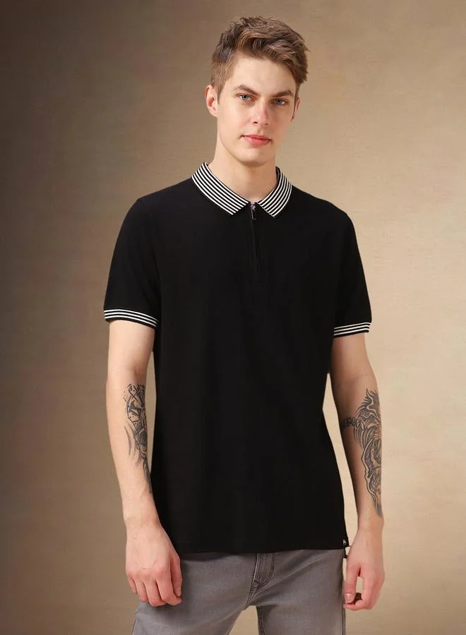 Dennis Lingo Dennis Lingo Regular Fit Polo Collar T-Shirt with Zipper Detail
