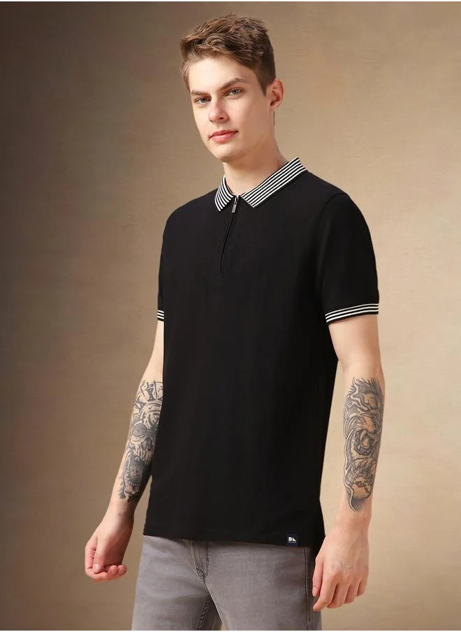 Dennis Lingo Regular Fit Polo Collar T-Shirt with Zipper Detail