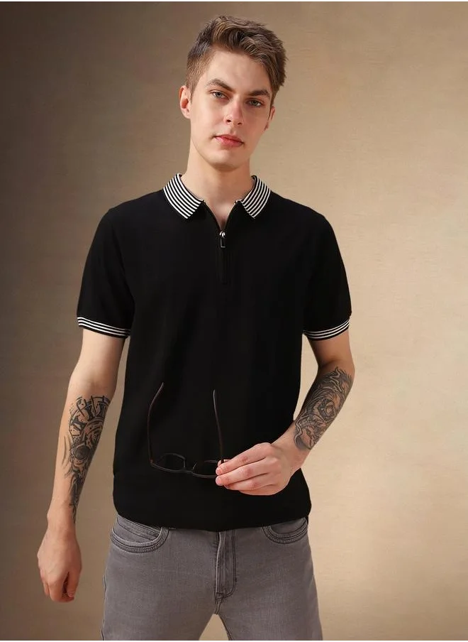 Dennis Lingo Regular Fit Polo Collar T-Shirt with Zipper Detail