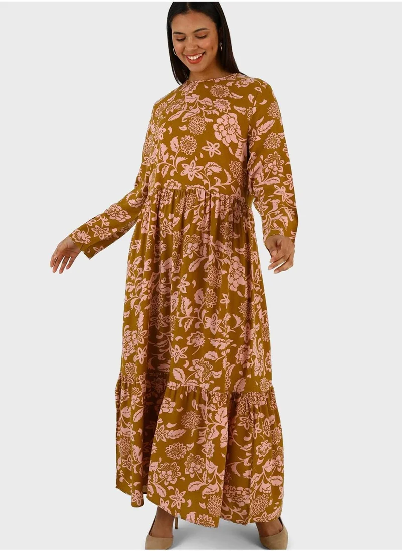 Alia by modanisa Floral Print Tiered Dress