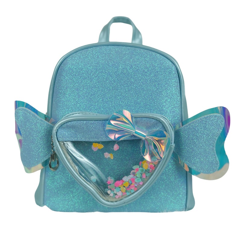 LYF5STAR Cute Angel Wing BLUE Backpack for College Girls |Heart Window School Bag | Birthday Gift for Teenage Girls | Sparkly Glitter Bag for Daily Use - Pack of 1 - Image 3