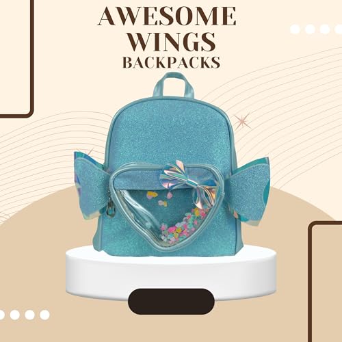LYF5STAR Cute Angel Wing BLUE Backpack for College Girls |Heart Window School Bag | Birthday Gift for Teenage Girls | Sparkly Glitter Bag for Daily Use - Pack of 1 - Image 4