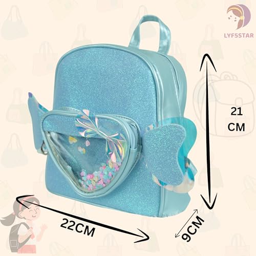 LYF5STAR Cute Angel Wing BLUE Backpack for College Girls |Heart Window School Bag | Birthday Gift for Teenage Girls | Sparkly Glitter Bag for Daily Use - Pack of 1 - Image 2
