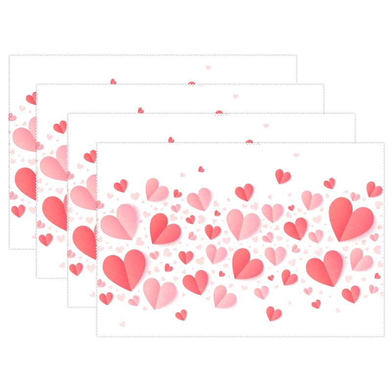 WOOR Valentines Day Pink and Red Hearts Placemats for Dining Table Heat Resistant Kitchen Table Decor Washable Table Mats Set of 4 - Image 1