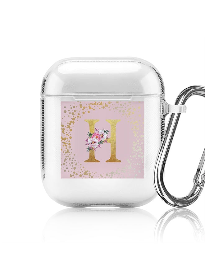 Stylizedd Classic Clear printed Case for Apple Airpods 2 / 1 Soft TPU Gel Thin Transparent Flexible Cover - Custom Monogram Initial Letter Floral Pattern Alphabet - H (Pink ) - Image 1