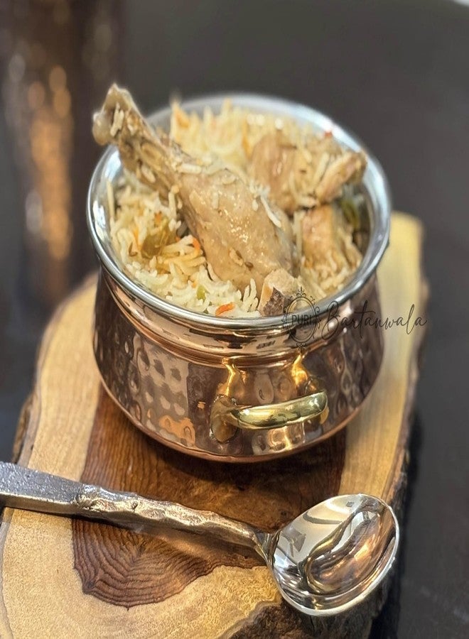 PURI Bartanwala - Copper/Stainless Steel Double Wall Biryani/Gravy Handi/Lagan with Brass Handle – 15 cm (6 Inch) Capacity: 600 ml - Image 2