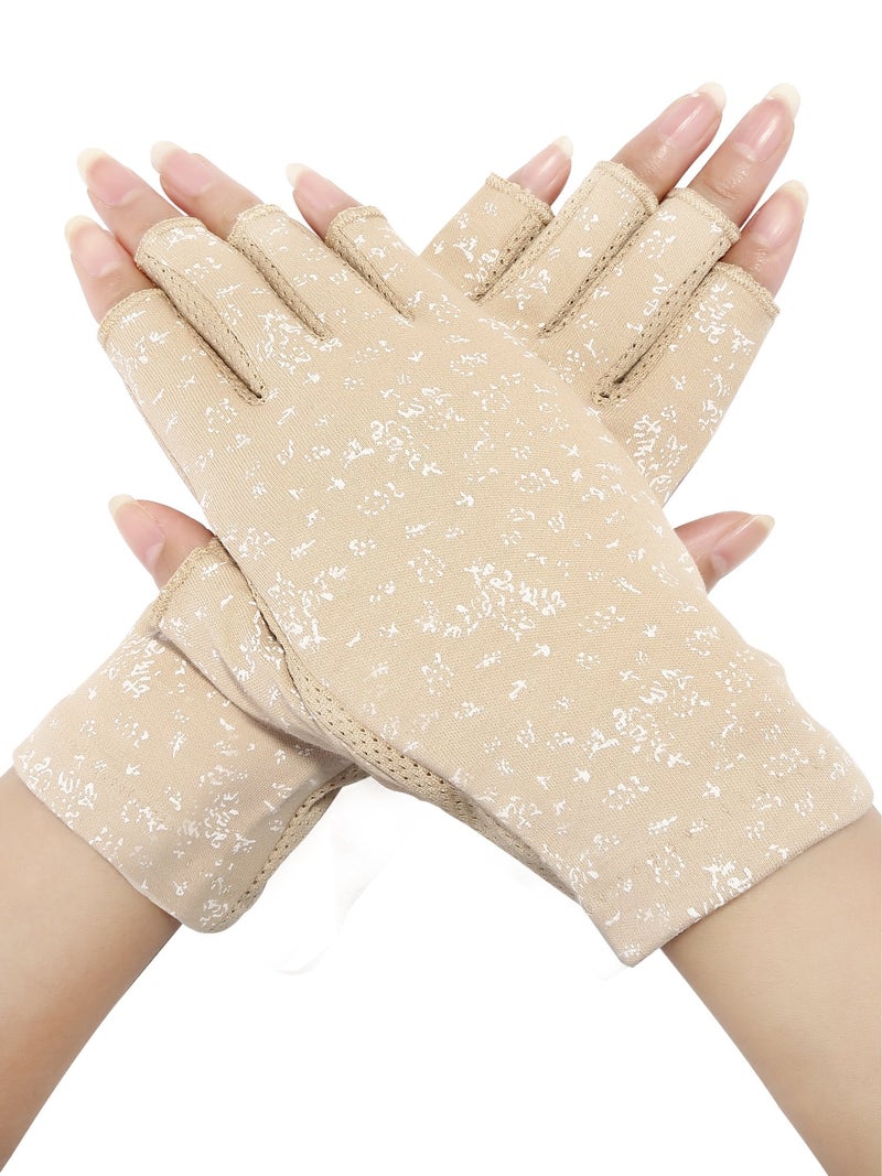 Maxdot 2 Pair Women Sunblock Fingerless Gloves UV Protection Driving Gloves Summer Mitten Non Slip for Outdoor Cycling Manicures (Khaki) - Image 5