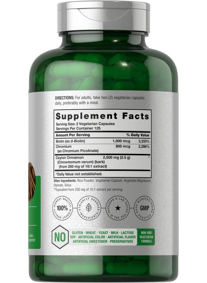 Horbäach Cinnamon with Chromium Picolinate 2500mg | 250 Capsules | Plus Biotin | Vegetarian, Non-GMO, Gluten Free - Image 2