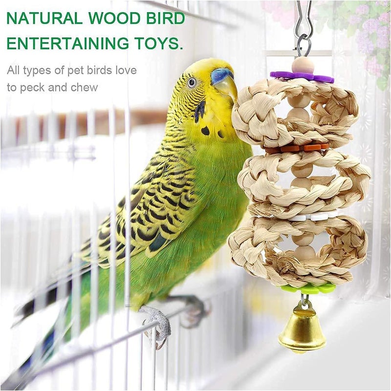 MQUPIN 9 Packs Bird Parrot Swing Toys Natural Wood, Chewing Standing Hanging Perch Hammock Climbing Ladder Bird Cage Toys For Budgerigar, Parakeet, Conure, Cockatiel, Mynah, Love Birds, Finches - Image 3
