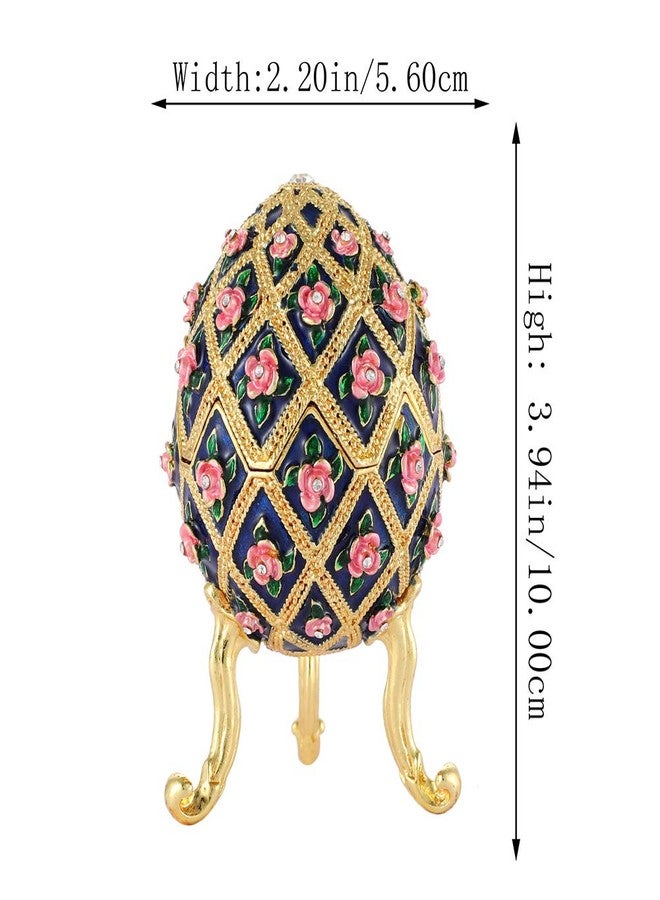 Furuida Easter Egg Style Diamond Flower Enamel Jewelry Trinket Box Hinged Ornaments Gift for Home Decor (Blue) - Image 3