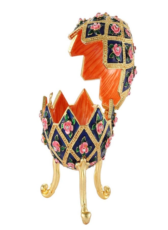 Furuida Easter Egg Style Diamond Flower Enamel Jewelry Trinket Box Hinged Ornaments Gift for Home Decor (Blue) - Image 4