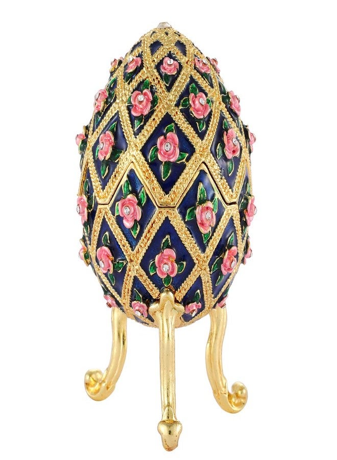 Furuida Easter Egg Style Diamond Flower Enamel Jewelry Trinket Box Hinged Ornaments Gift for Home Decor (Blue) - Image 2