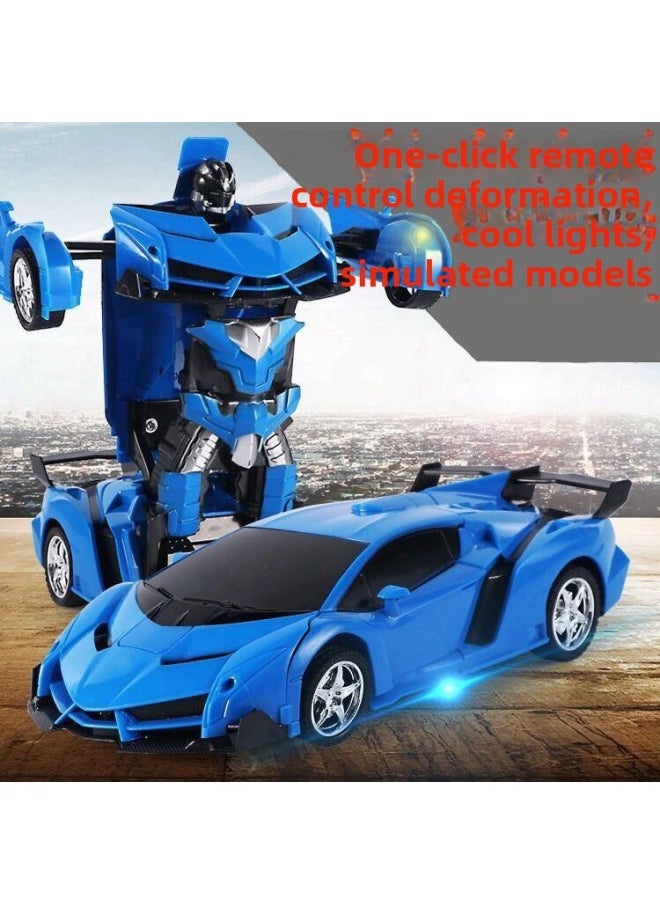 Remote Control Deformation Car One-key Deformation Car King Kong Wireless Remote Control Car Robot Charging Electric Boy Children's Toys-Color:Lambo-blue-Scale:1:18 [lithium Battery Rechargeable Version]  - Image 3