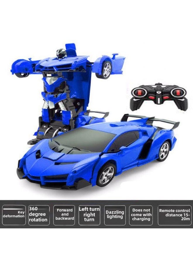 Remote Control Deformation Car One-key Deformation Car King Kong Wireless Remote Control Car Robot Charging Electric Boy Children's Toys-Color:Lambo-blue-Scale:1:18 [lithium Battery Rechargeable Version]  - Image 1