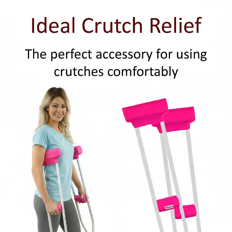 Crutcheze Crutch Pads & Hand Grip Covers for Underarm Crutches â€“ Comfortable Soft Cushion Set, Breathable & Washable â€“ Armpit & Handle Padding Crutch Accessories for Adults â€“ Crutcheze â€“ Pink - Image 2