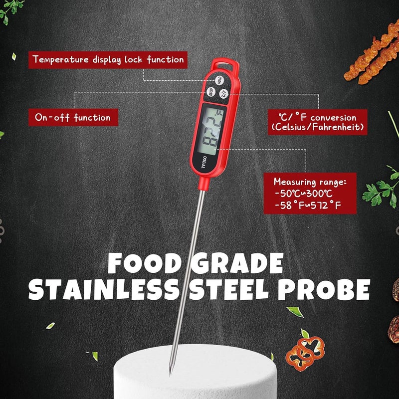 Copkim 6 Pcs Meat Thermometer Food Thermometer with Probe Water Liquid Instant Read Digital Thermometer Cooking Thermometer Supplies BBQ Kitchen Thermometer for Cooking Milk Yogurt (Red) - Image 3