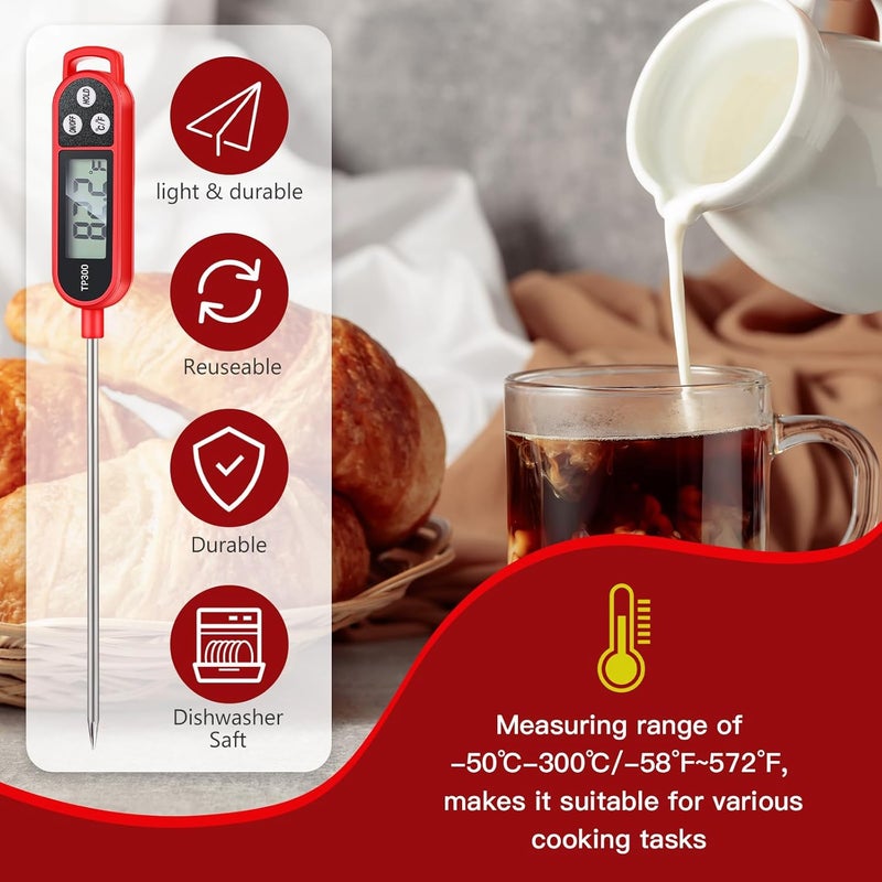 Copkim 6 Pcs Meat Thermometer Food Thermometer with Probe Water Liquid Instant Read Digital Thermometer Cooking Thermometer Supplies BBQ Kitchen Thermometer for Cooking Milk Yogurt (Red) - Image 4