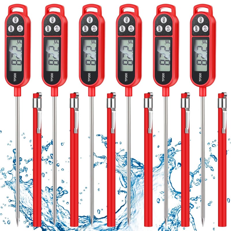 Copkim 6 Pcs Meat Thermometer Food Thermometer with Probe Water Liquid Instant Read Digital Thermometer Cooking Thermometer Supplies BBQ Kitchen Thermometer for Cooking Milk Yogurt (Red) - Image 1