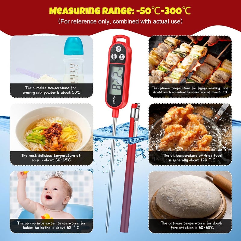 Copkim 6 Pcs Meat Thermometer Food Thermometer with Probe Water Liquid Instant Read Digital Thermometer Cooking Thermometer Supplies BBQ Kitchen Thermometer for Cooking Milk Yogurt (Red) - Image 5