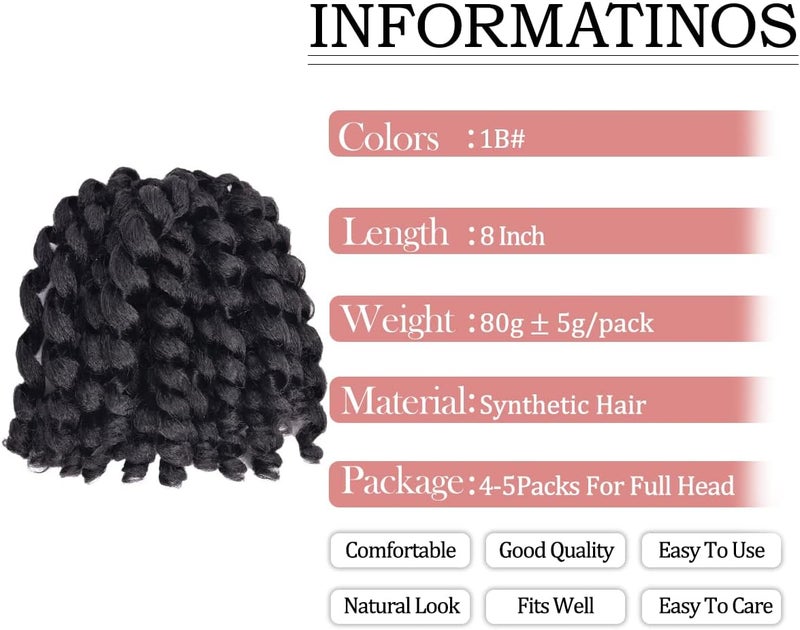 Luoyudu زينة شعر من نوع "Luoyudu Wand Curl Crochet Hair" بطول 8 بوصة، مجموعة من 5 قطع، من نوع "Toni Curl Jump Wand Crochet Braids"، بلون #1B، وزن القطعة الواحدة 80 جرام. - Image 3