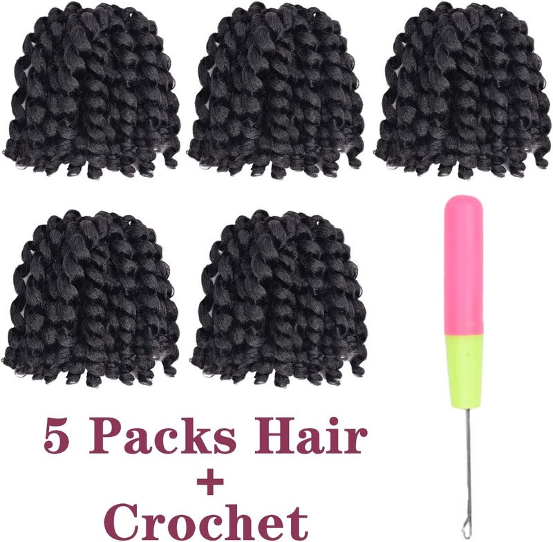 Luoyudu زينة شعر من نوع "Luoyudu Wand Curl Crochet Hair" بطول 8 بوصة، مجموعة من 5 قطع، من نوع "Toni Curl Jump Wand Crochet Braids"، بلون #1B، وزن القطعة الواحدة 80 جرام. - Image 2