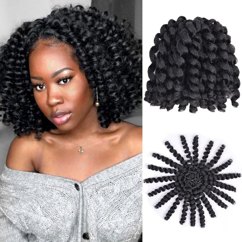 Luoyudu زينة شعر من نوع "Luoyudu Wand Curl Crochet Hair" بطول 8 بوصة، مجموعة من 5 قطع، من نوع "Toni Curl Jump Wand Crochet Braids"، بلون #1B، وزن القطعة الواحدة 80 جرام. - Image 1