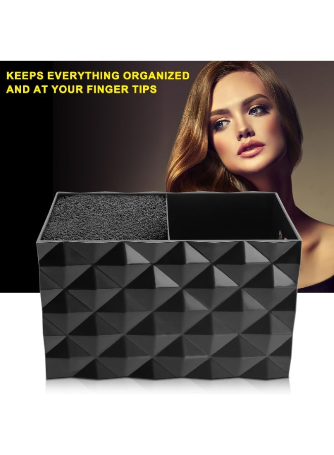 Hair Salon Shear Holder Organizer with Dual Compartments, Anti-Slip Sponge Insert, Diamond Pattern Exterior, Sturdy Anti-Skid Base, Suitable for Salon and Home Use to Store Hair Cutting Tools, Combs and Clippers - Image 3