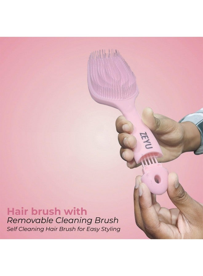 Zeyu Hair Brush Comb | Detangler Hair Brush with Removable Cleaning Brush | Brush for Curly Hair | Self Cleaning Hair Brush for Easy Styling | Hair Detangling Brush | Flexible & Soft Nylon Bristles | All Hair Types | Styling & Smooth brush - Image 2