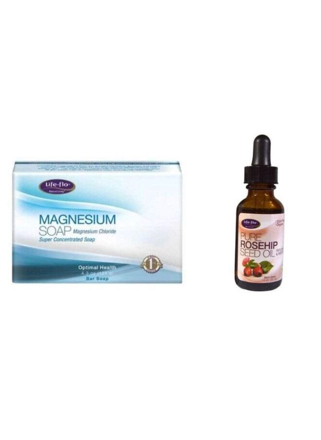 Life-flo Organic Pure Rosehip Seed Oil 30ml And Magnesium Chloride Super Concentrated Bar Soap 121g  - Image 1