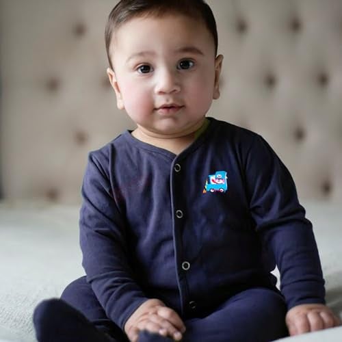 VParents Aqua Full Length Printed Baby Footies Sleepsuit Romper Pack of 3 - New Born (9-12 Months, Royal Blue) - Image 5