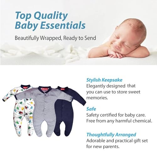 VParents Aqua Full Length Printed Baby Footies Sleepsuit Romper Pack of 3 - New Born (9-12 Months, Royal Blue) - Image 3