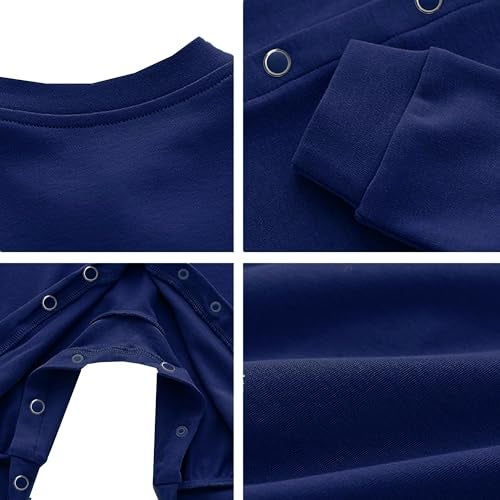 VParents Aqua Full Length Printed Baby Footies Sleepsuit Romper Pack of 3 - New Born (9-12 Months, Royal Blue) - Image 4