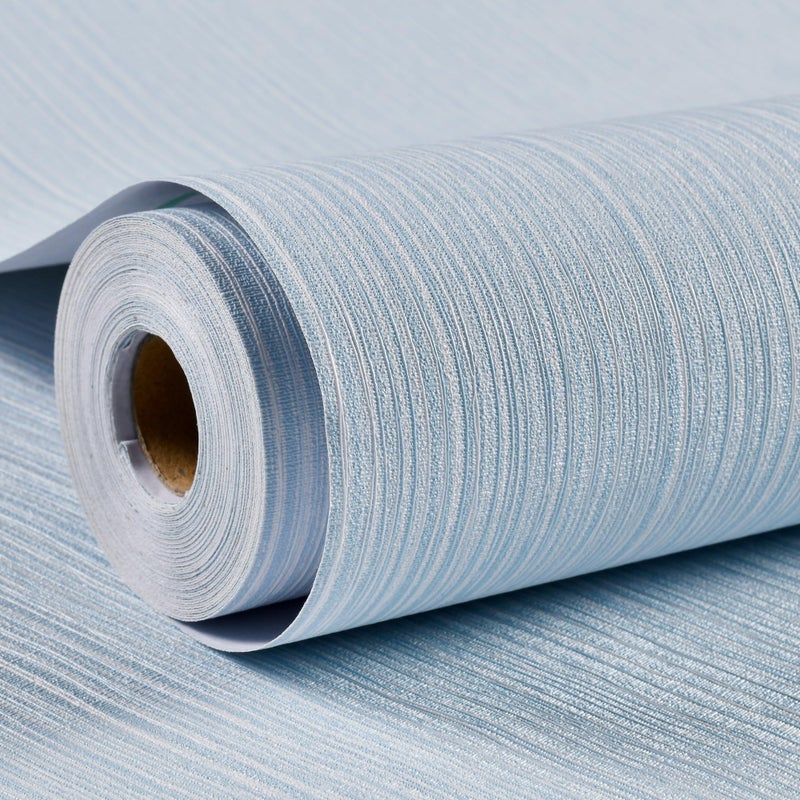Haimin Grasscloth Wallpaper Textured 24in X 393in Fabric Contact Paper Light Blue Wall Paper Textured Linen Peel and Stick Self-Adhesive Thick Vinyl Embossed Film Wallpaper - Image 1