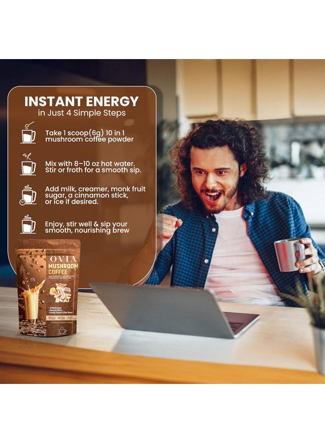 OVIA Daily Dose Ten Mushroom Coffee for Focus & Gut Health - Shroomology 10 Mushrooms Coffee for Clean Energy - Low Caffeine & Adaptogenic Instant Coffee with Lions Mane, Chaga, Cordyceps, Ashwagandha, Turkey Tail & Reishi and Other - 30 Servings - Image 5